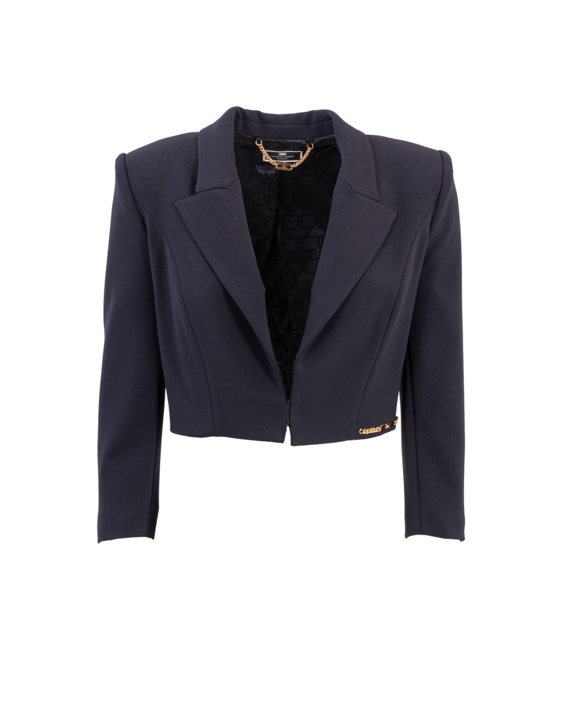 shop ELISABETTA FRANCHI  Giacca: Elisabetta Franchi giacca crop in crêpe taglio spencer.
Maniche a 3/4. 
Applicazione di una placca logo in metallo dorato al punto vita.
Fodera in raso stampa monogram.
Accessorio e bottoni in metallo dorato.
Composizione: 96% Poliestere 04% Elastane.
Fabbricato in Italia.. GI06336E2-110 number 5229304